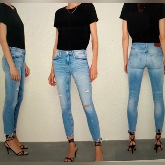 Zara The Multidamages Skinny in Azure Blue Size 4 Distressed Jeans - Picture 1 of 8
